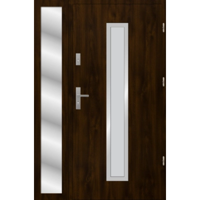 Drzwi zewnetrzne S54 INOX z naswietlem ciemny orzech 72mm